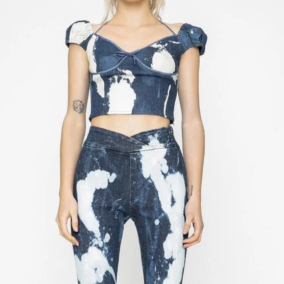 I.Am.Gia Despina Bleached Tie Dye Denim Halter Crop Top size XXS $90 - Picture 5 of 14